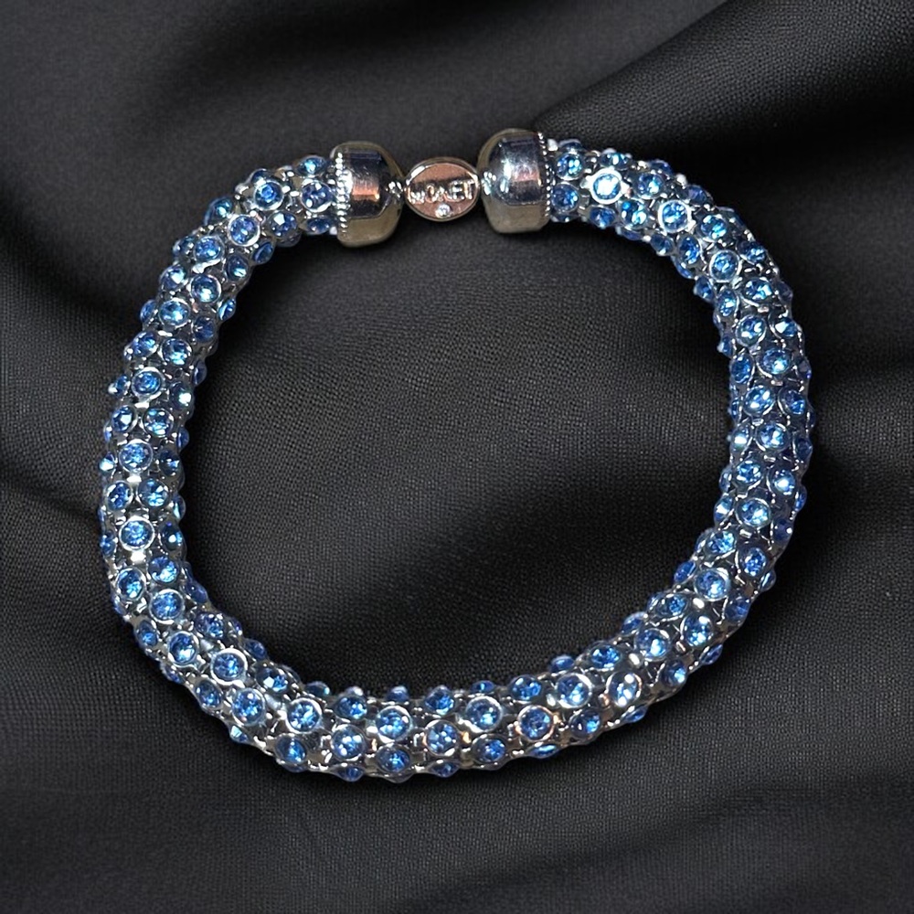 Monet silver tone woven blue crystal stretch rope bracelet
